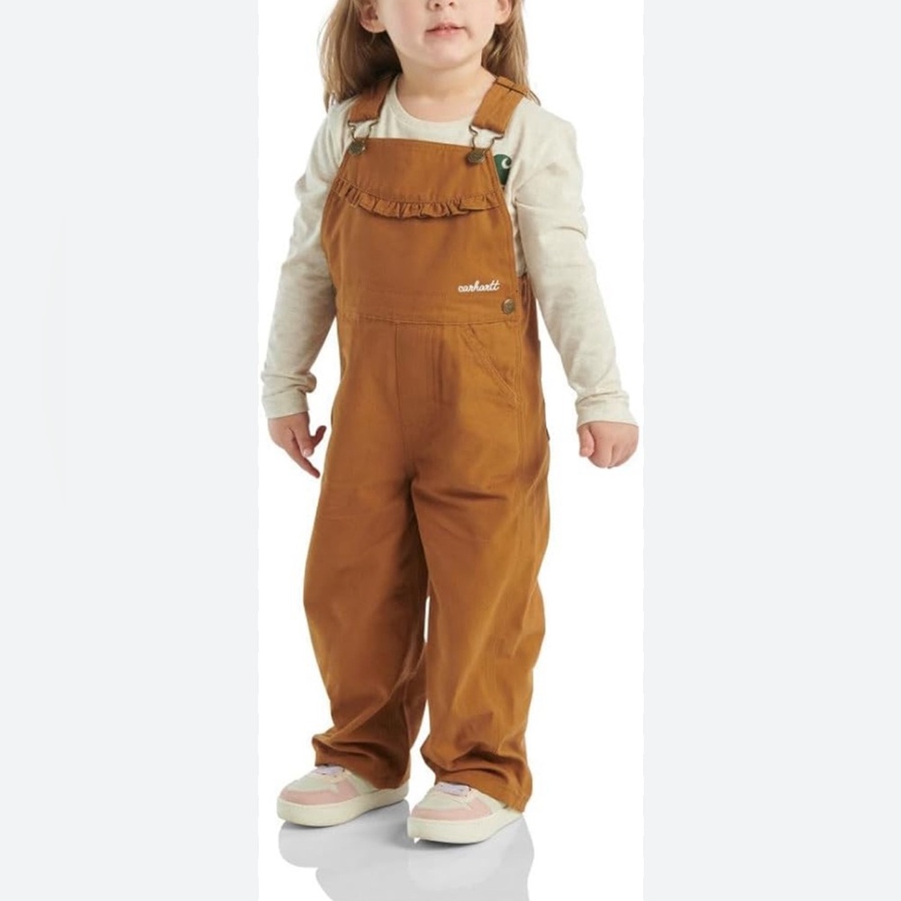 CARHARTT Girls Ruffle Canvas Bib Overalls Size 12M